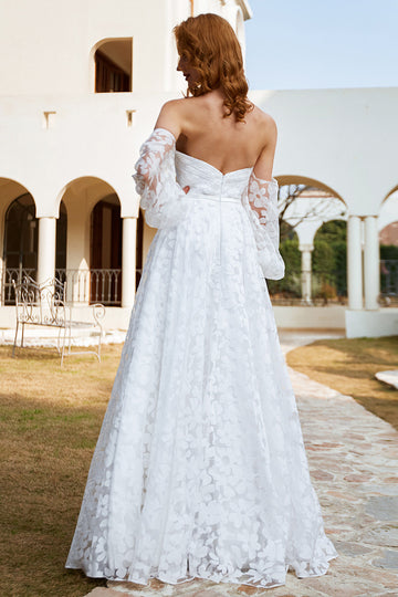 Robe de mariée en organza blanc sur épaule